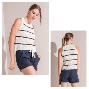Rag Poets Cream Sleeveless Sweater with Navy Stripes